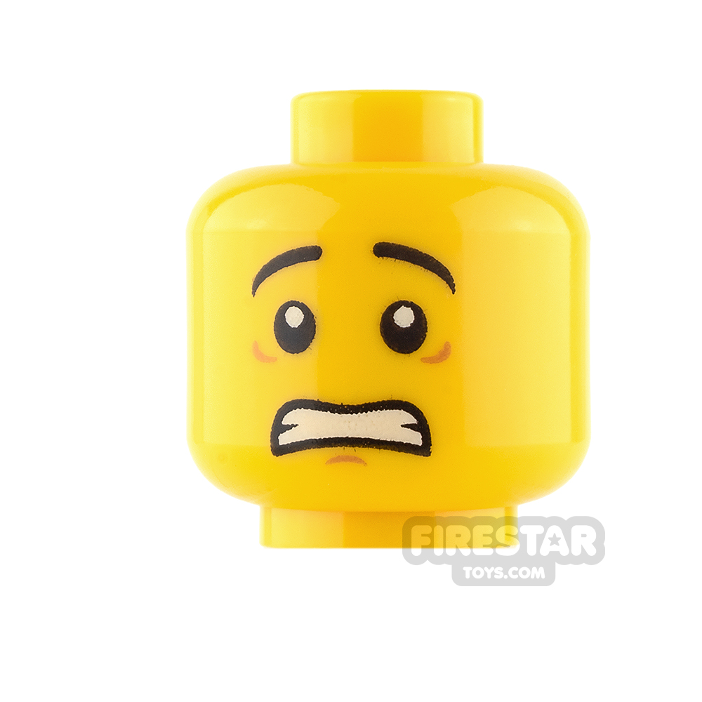 LEGO Mini Figure Heads - White Pupils - Scared / Lopsided Smile