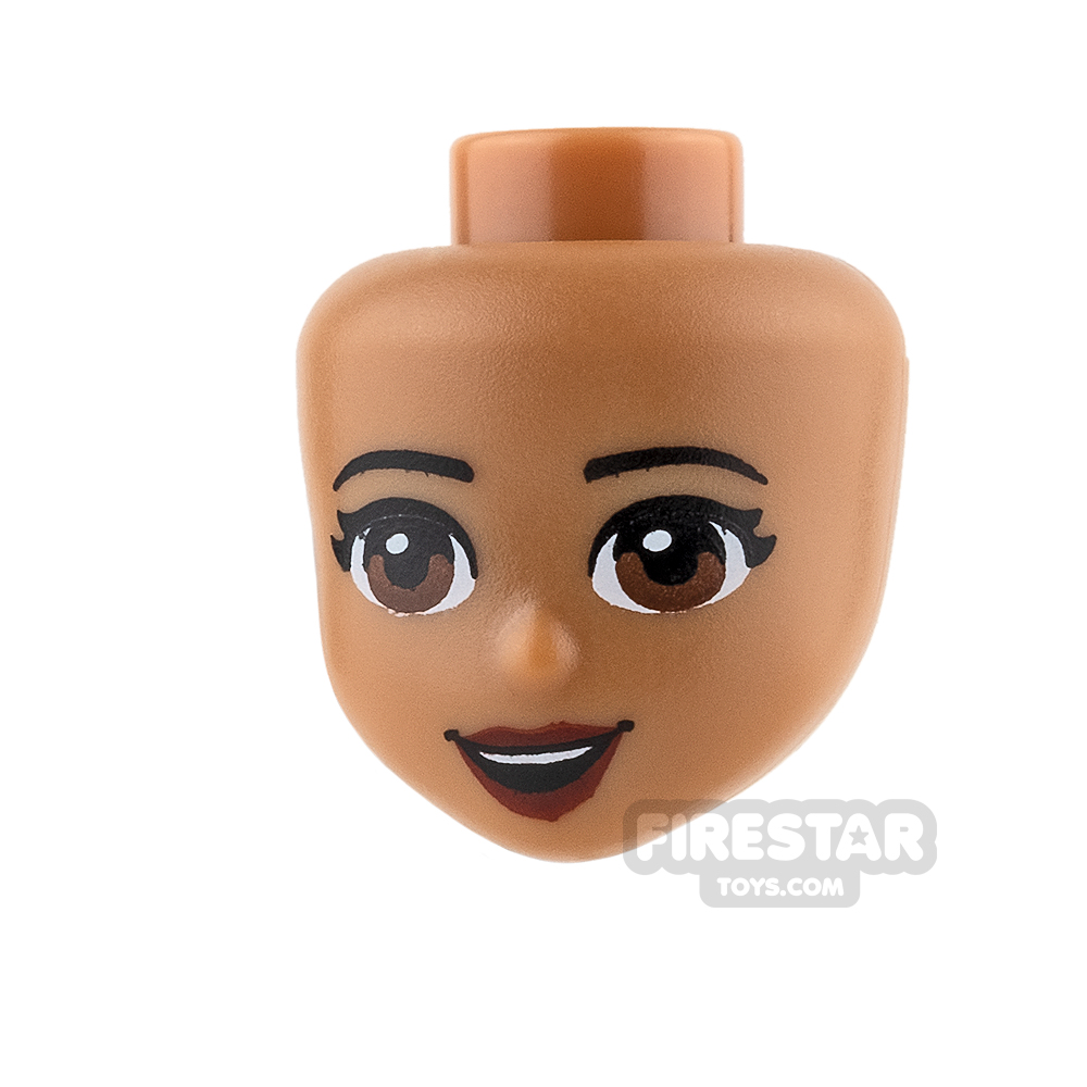 LEGO Friends Mini Figure Heads - Brown Eyes and Dark Red LipsMEDIUM DARK FLESH