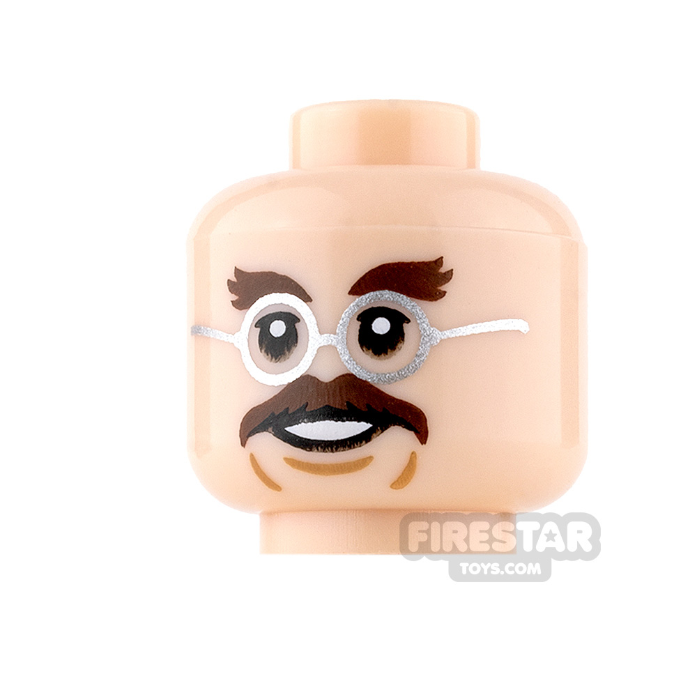 LEGO Mini Figure Heads - Dark Brown Moustache with GlassesLIGHT FLESH