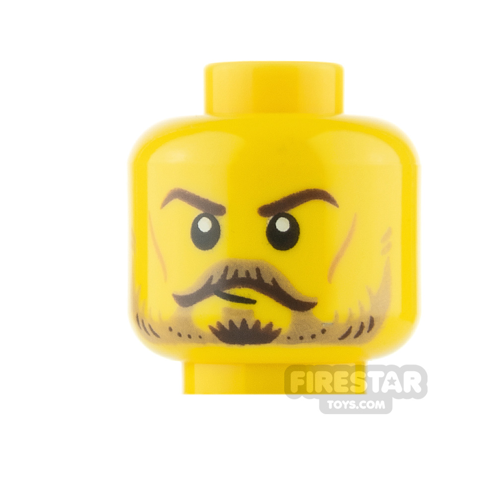 Lego New Yellow Minifigure Head Dark Brown Eyebrows Dark Tan Moustache and Beard 