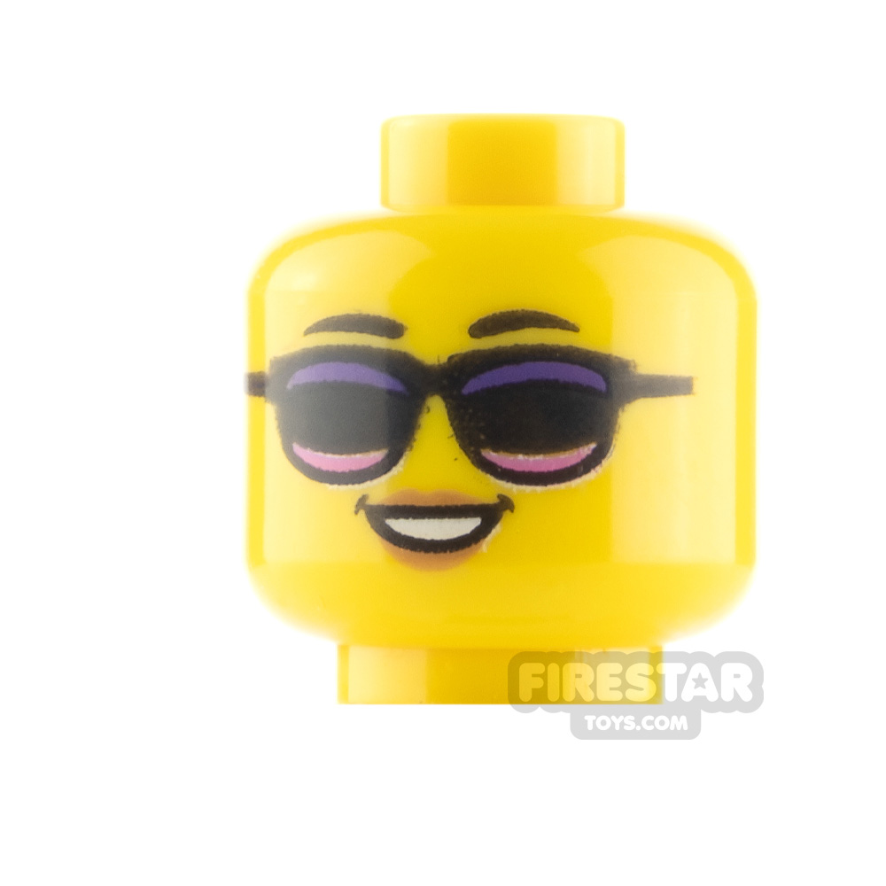HEAD FF015 Lego Female Glasses Star Shaped Lavender Lips Lopsided Smile Yellow 