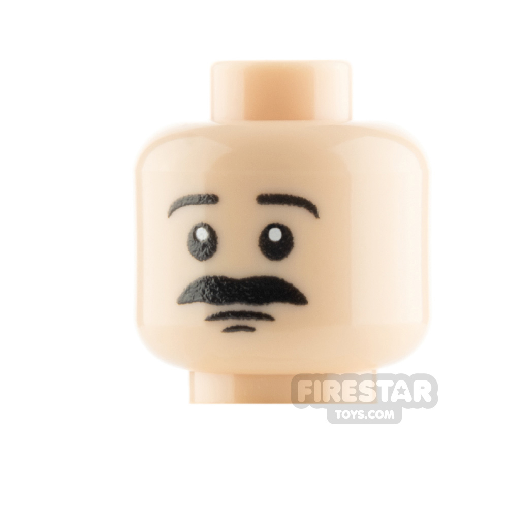 Custom Minifigure Head Shocked with MoustacheLIGHT FLESH