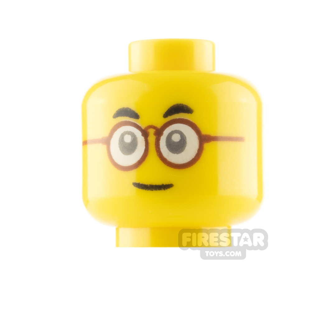 LEGO Minifigure Head Red Glasses Small Smile and Open MouthYELLOW