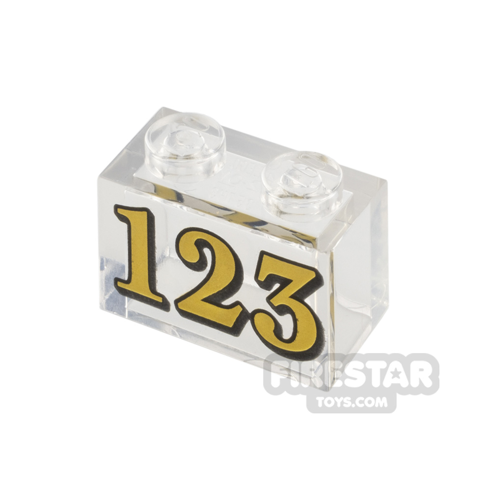 Printed Brick 1x2 Number 123TRANS CLEAR