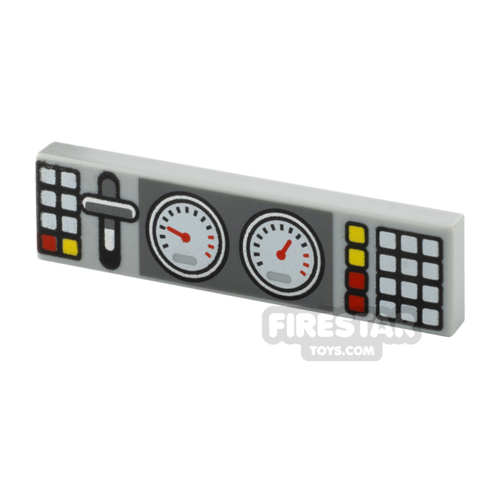 Printed Tile 1x4 Gauges Lever and ButtonsLIGHT BLUEISH GRAY