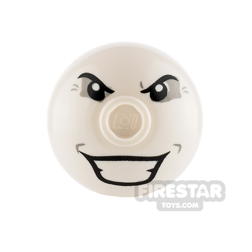 Printed Round Brick 2x2 Dome Top - Angry Eyes and GrinWHITE