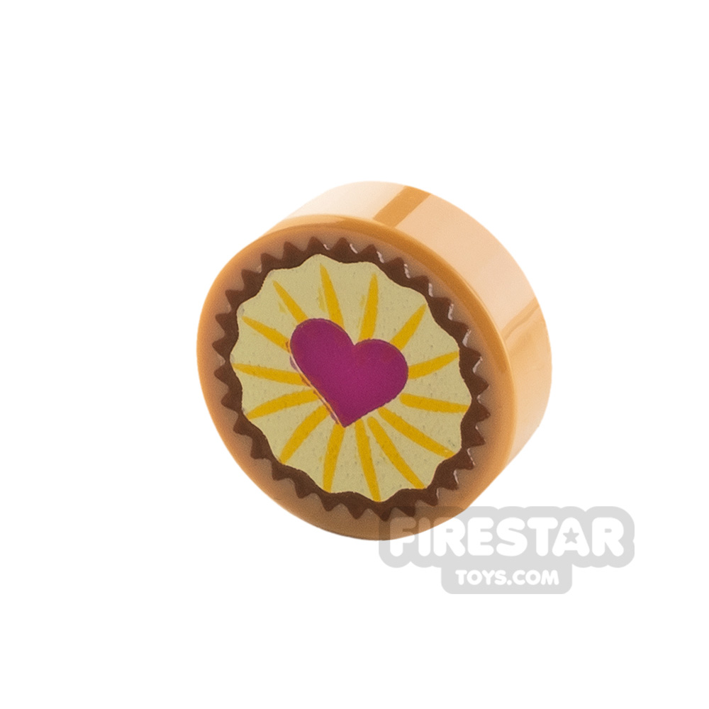 Printed Round Tile 1x1 Pastry with HeartMEDIUM DARK FLESH