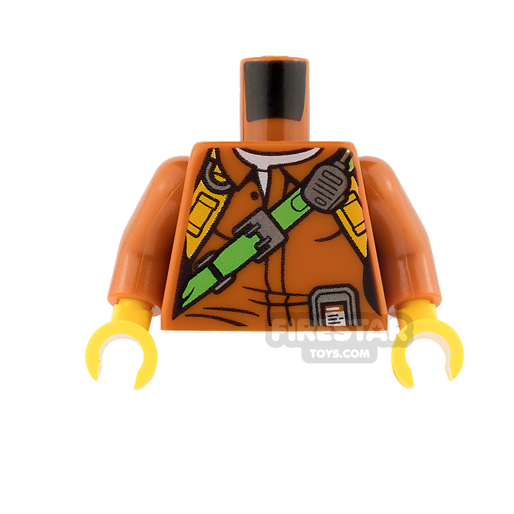 LEGO Mini Figure Torso - Dark Orange Jacket with Green Strap and Bottle