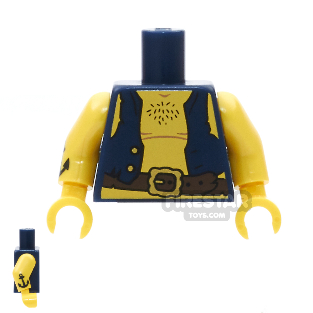 LEGO Mini Figure Torso - Dark Blue Pirate Vest, With Belt