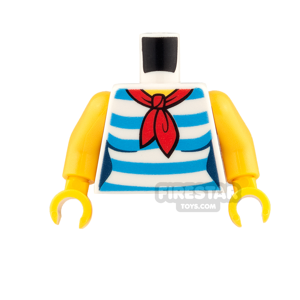 LEGO Mini Figure Torso - Blue and White Stripes with Red Scarf