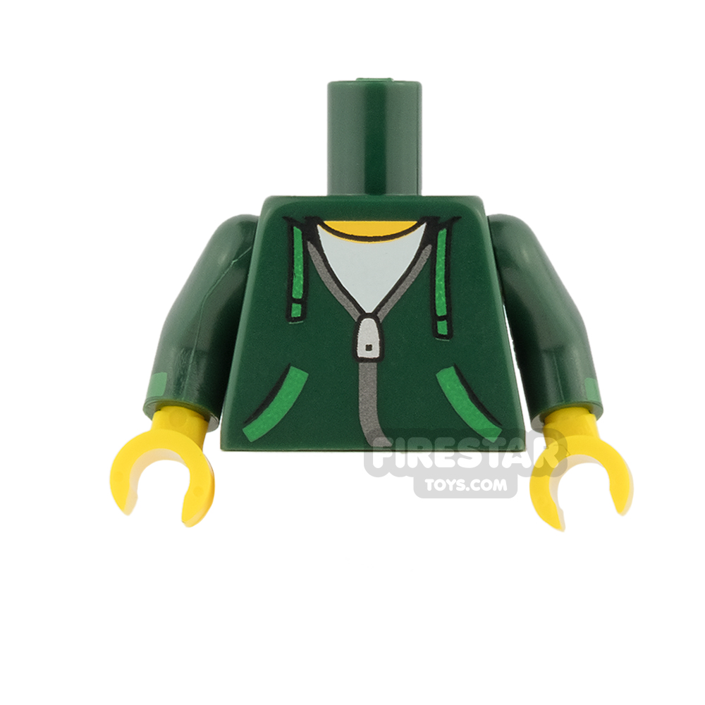 LEGO Mini Figure Torso - Dark Green Hoodie with ZipDARK GREEN