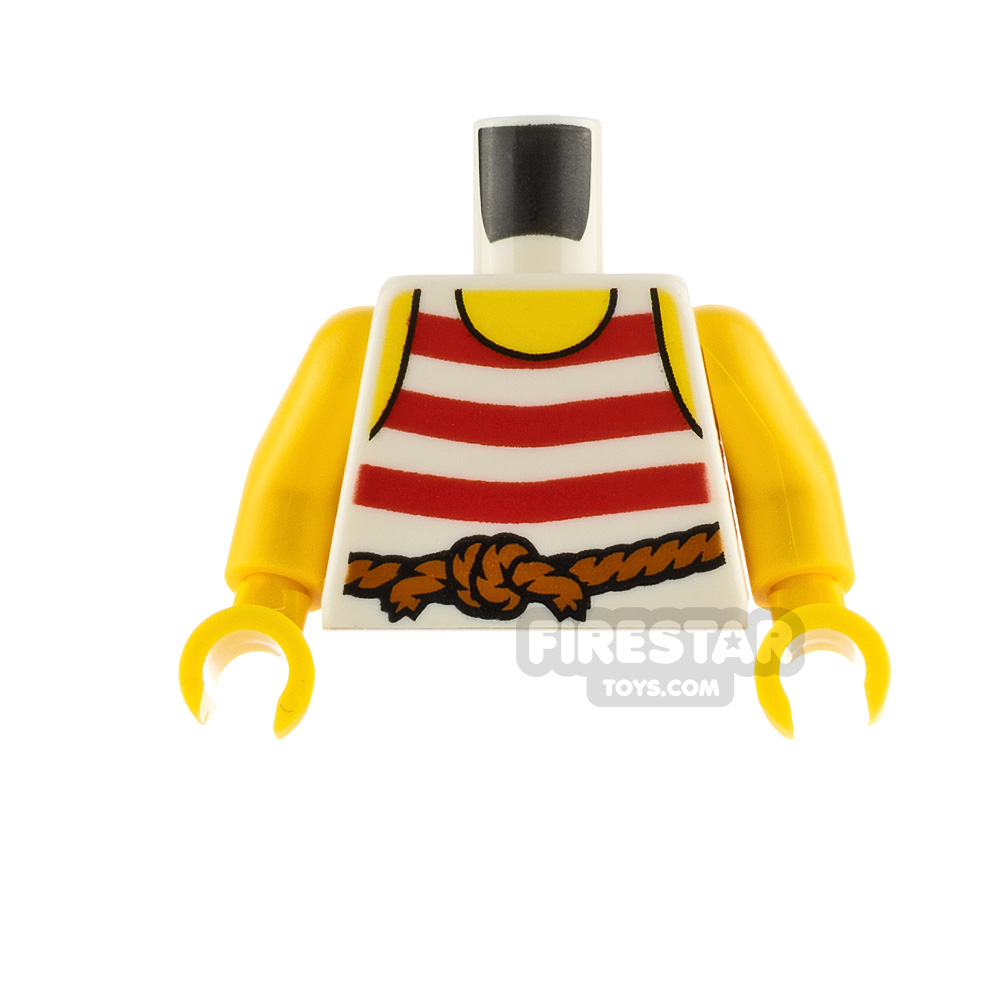 Lego New White Minifigure Torsos Pirate Stripes Red with Rope Belt Pattern 