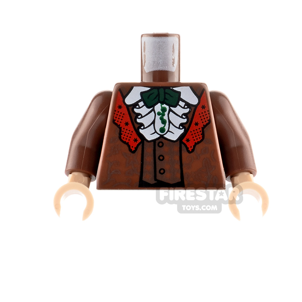Lego New Reddish Brown Minifigure Torso Robe Vest Red Lapel White Ruffled Shirt 