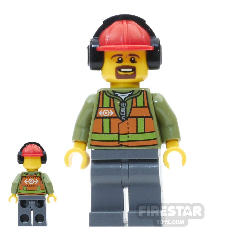LEGO City Mini Figure - Light Orange Safety Vest - Brown Goatee