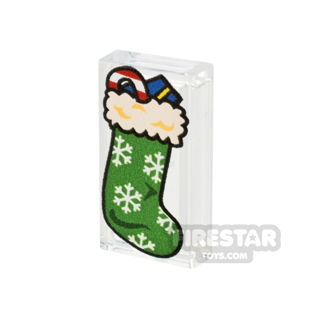 additional image for Custom Printed Tile 1x2 - Christmas Stocking - Green