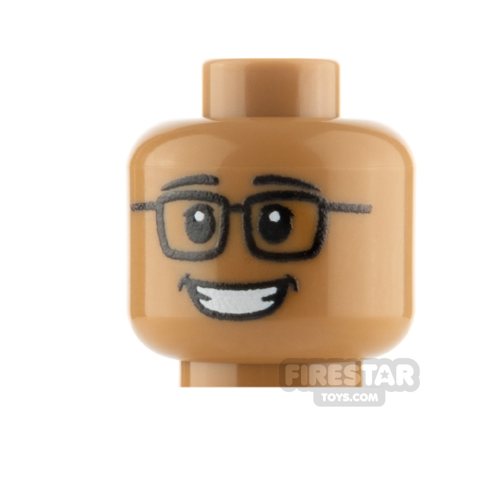 additional image for Custom Mini Figure Heads - Grin With Glasses - Medium Dark Flesh