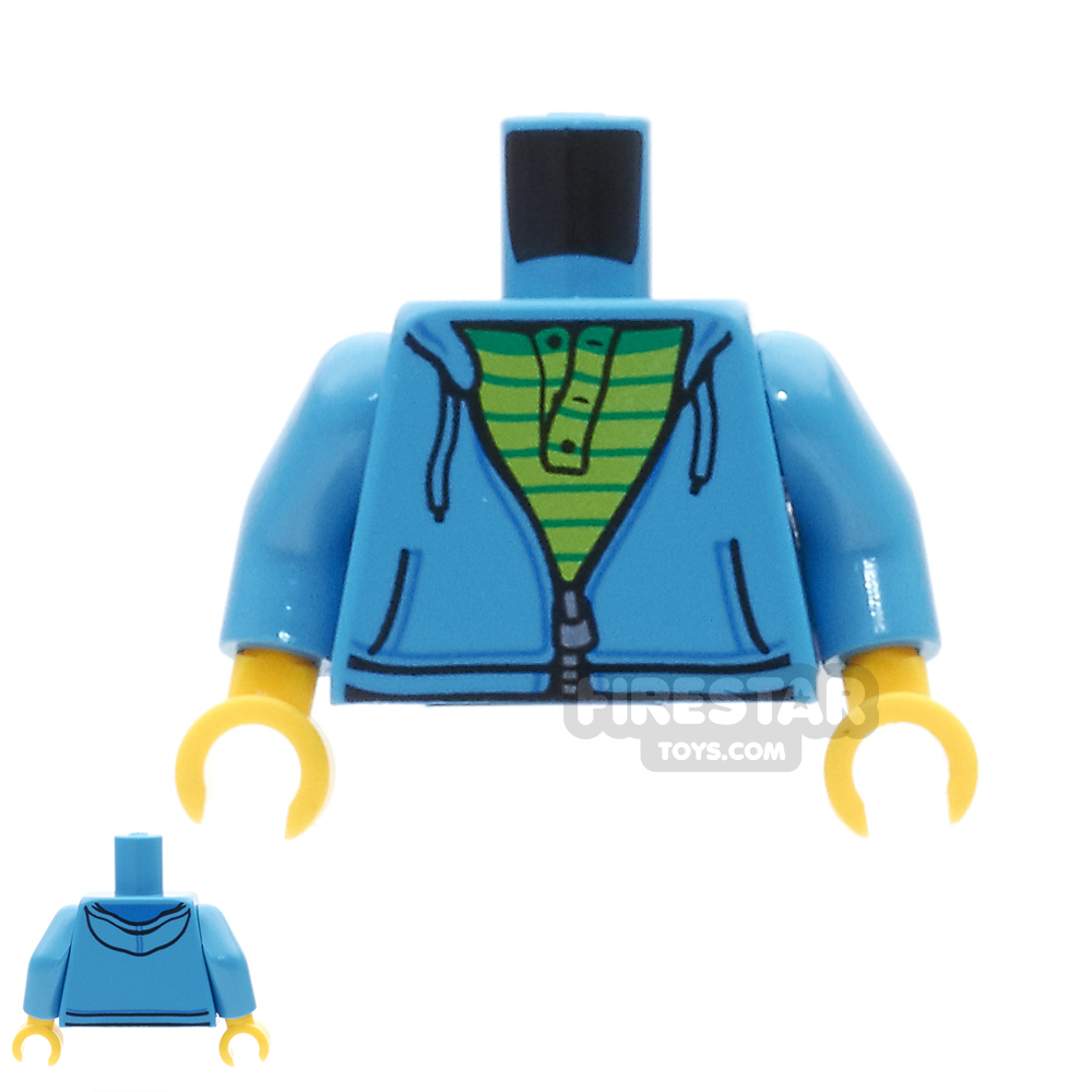 additional image for LEGO Mini Figure Torso - Blue Hoodie With Lime T-shirt