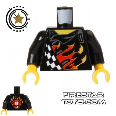 LEGO Mini Figure Torso - Leather Jacket with Flames BLACK