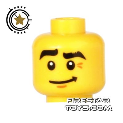 LEGO Mini Figure Heads - Smile - Raised Eyebrow YELLOW