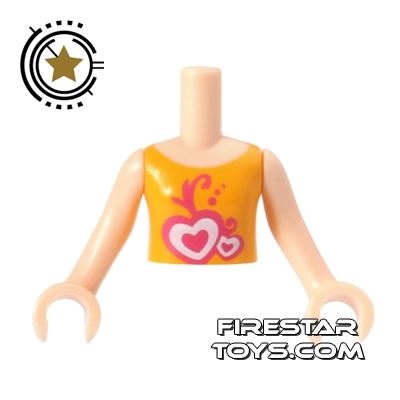 LEGO Friends Mini Figure Torso - Orange Top With Hearts Pattern ORANGE