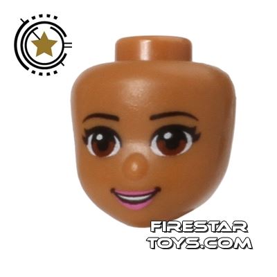 LEGO Friends Mini Figure Heads - Brown Eyes and Pale Pink Lips MEDIUM DARK FLESH