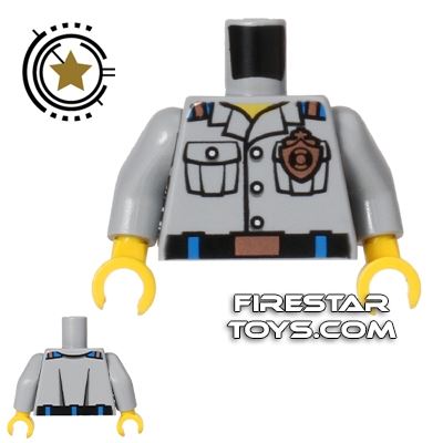LEGO Mini Figure Torso - Gray Shirt and Police Badge LIGHT BLUEISH GRAY