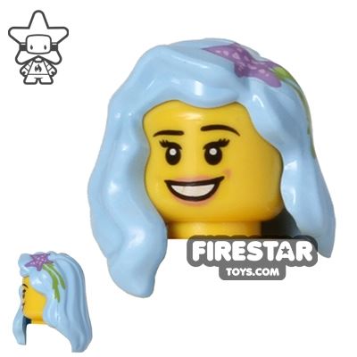 LEGO Hair - Long With Starfish - Bright Light Blue