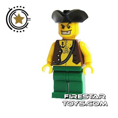 LEGO Pirate Mini Figure - Pirate - Green Legs Anchor Tattoo And Tricorne Hat 