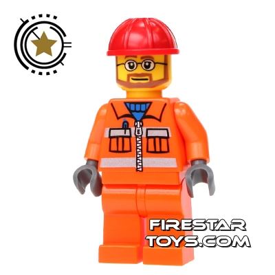 LEGO City Mini Figure - Construction Worker - Orange Overalls 6 