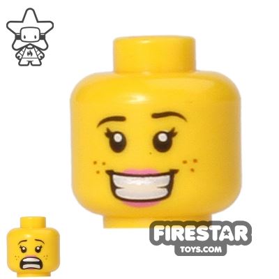 LEGO Mini Figure Heads - Big Grin/Scared - Freckles YELLOW