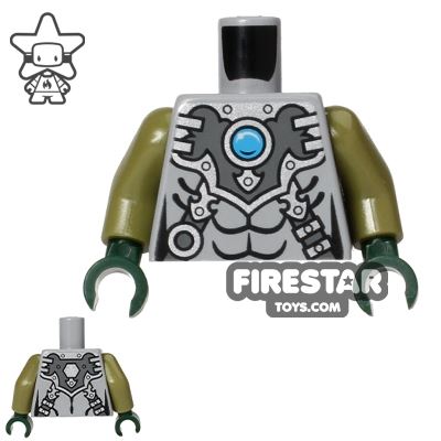 LEGO Mini Figure Torso - Crocodile - Silver Armour LIGHT BLUEISH GRAY