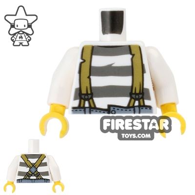 LEGO Mini Figure Torso - Prisoner Shirt - Braces WHITE