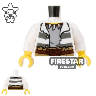 LEGO Mini Figure Torso - Prisoner Shirt - Rope Belt WHITE