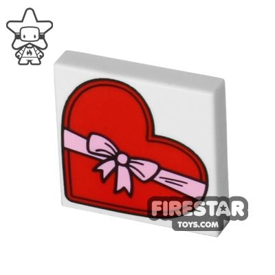 Printed Tile 2x2 - Heart Shaped Box of Chocolates WHITE