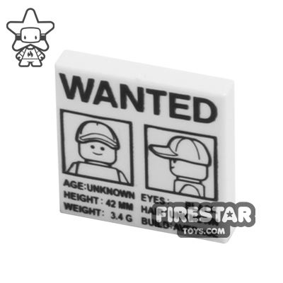 Printed Tile 2x2 - Wanted Poster WHITE