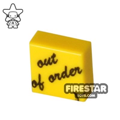 Custom Printed Tile 1x1 - Post-it Note - Out of Order YELLOW