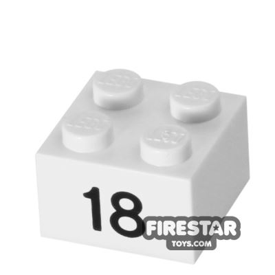 Printed Brick 2x2 - Number 18 WHITE
