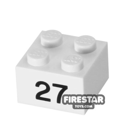 Printed Brick 2x2 - Number 27 WHITE