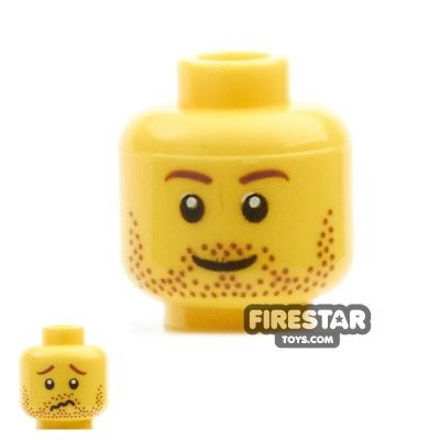 LEGO Mini Figure Heads - Stubble - Smile / Worried YELLOW