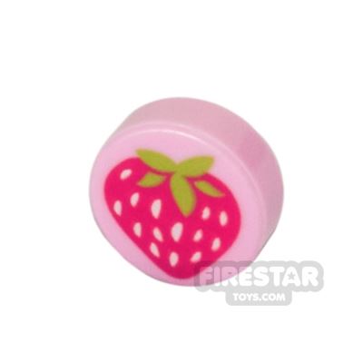 Printed Round Tile 1x1 - Strawberry BRIGHT PINK