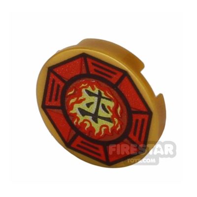Printed Round Tile 2x2 - Airjitzu Fire Symbol PEARL GOLD