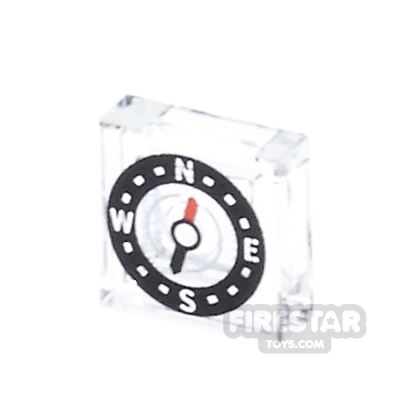 Printed Tile 1x1 - Compass TRANS CLEAR