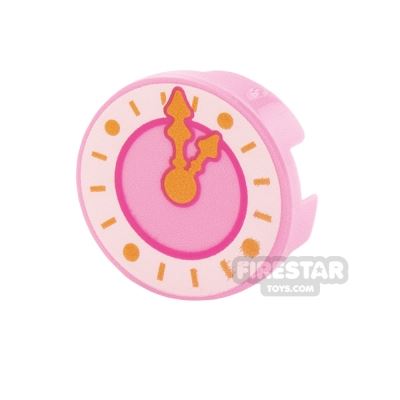 Printed Round Tile 2x2 - Clock face BRIGHT PINK