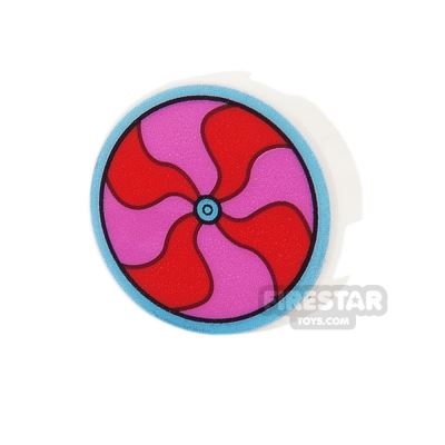 Printed Round Tile 2x2 - Red and Dark Pink Pinwheel