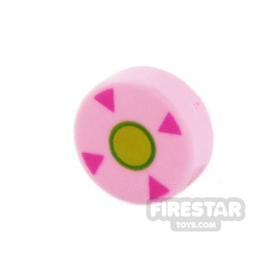 Printed Round Tile 1x1 - Dark Pink and Lime Shapes BRIGHT PINK