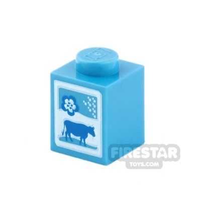 Printed Brick 1x1 Milk Carton with Cow MEDIUM  BLUE