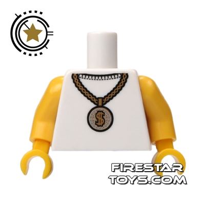 LEGO Mini Figure Torso - White Top And Gold Medallion WHITE