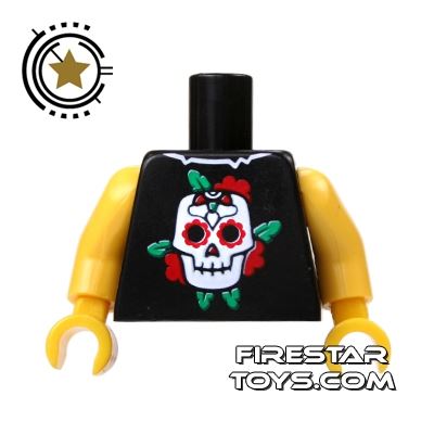 LEGO Mini Figure Torso - Skull - Red Flowers BLACK