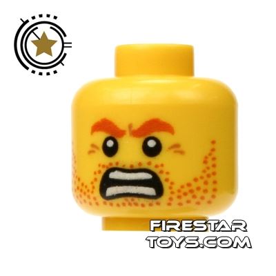 LEGO Mini Figure Heads - Red Stubble - Angry YELLOW