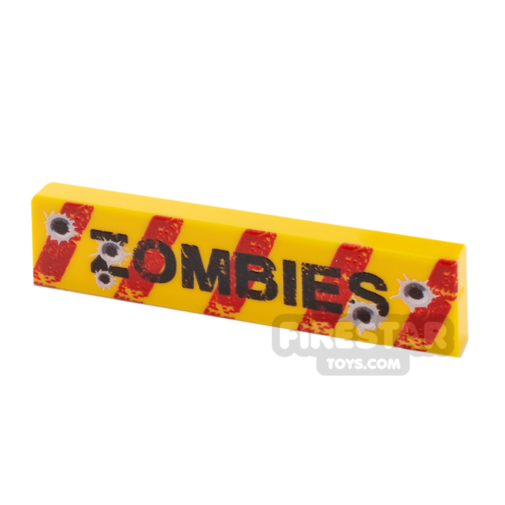 Custom Printed Tile 1x4 Zombie Warning with Bullet Holes